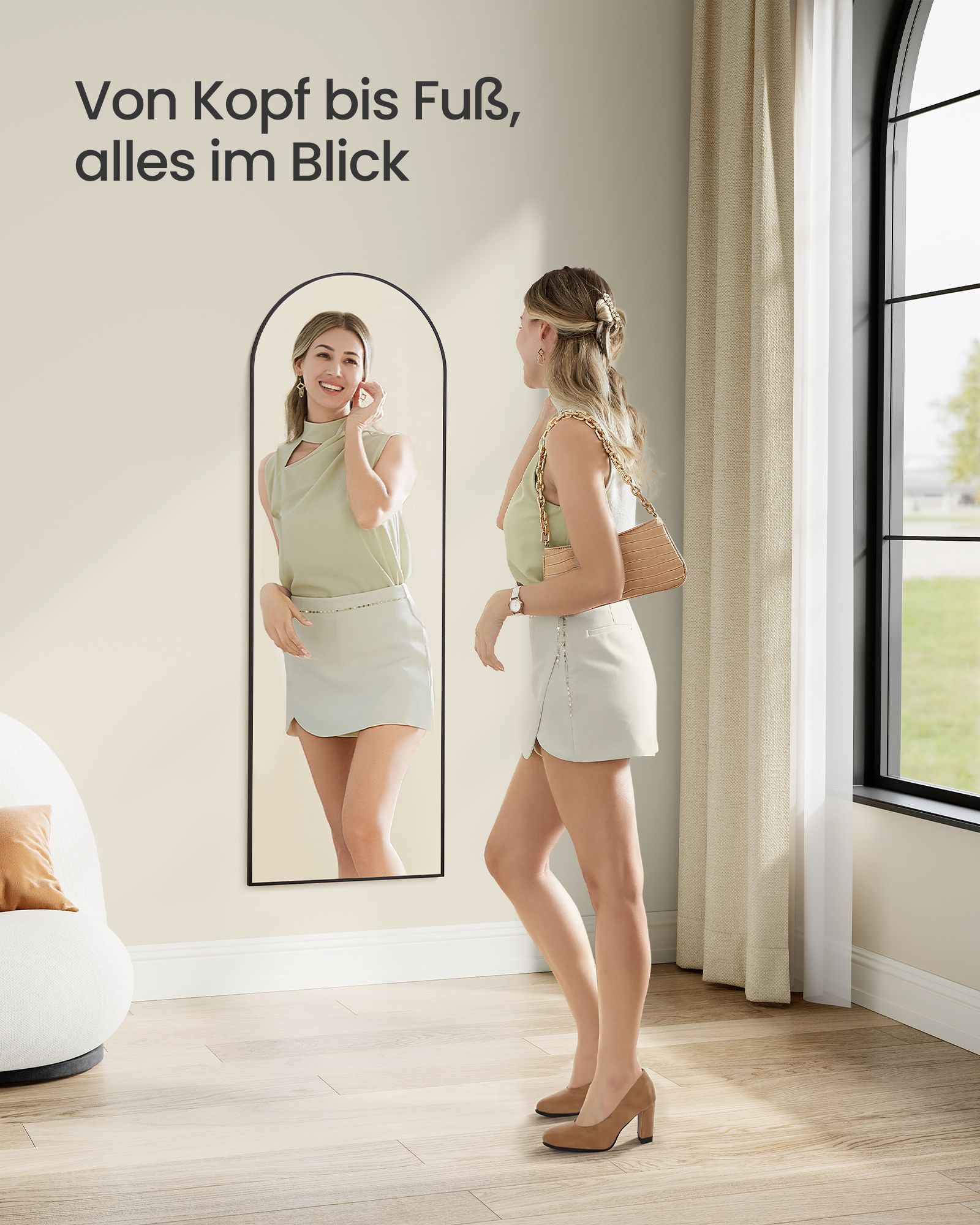 Passspiegel 120 x 40 cm gebogene Tinte schwarz schwarz