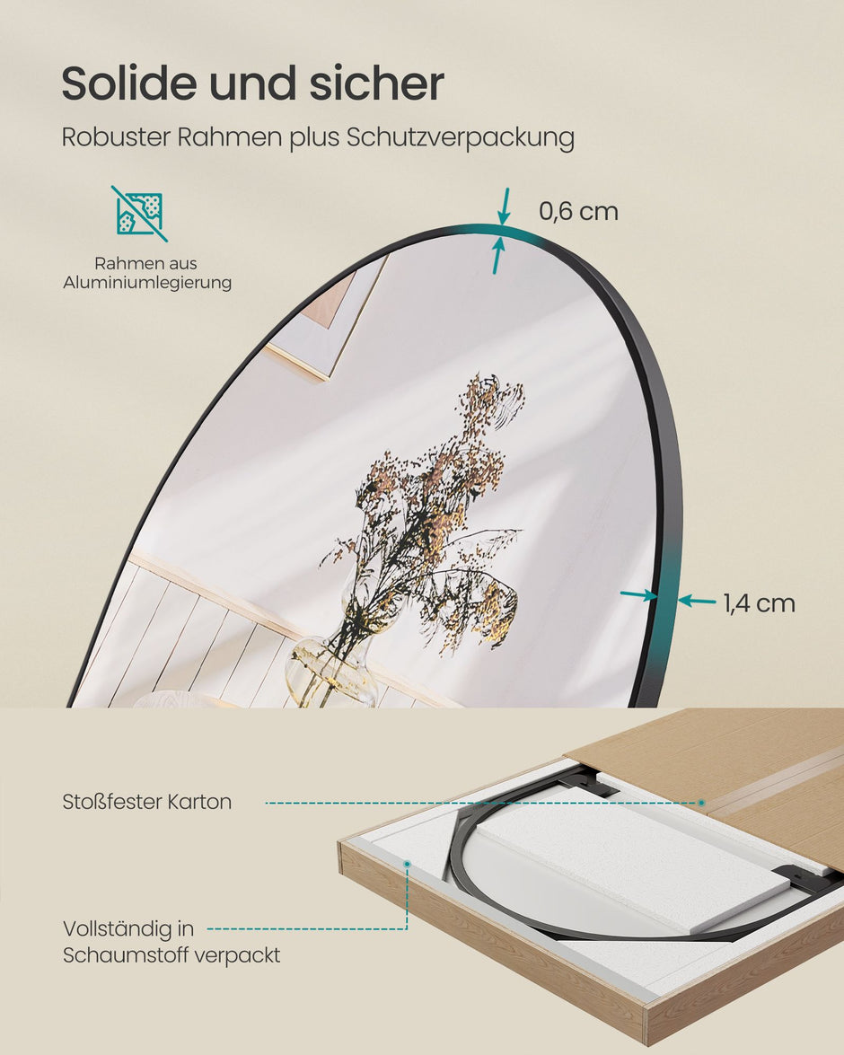 Passspiegel 120 x 40 cm gebogene Tinte schwarz schwarz