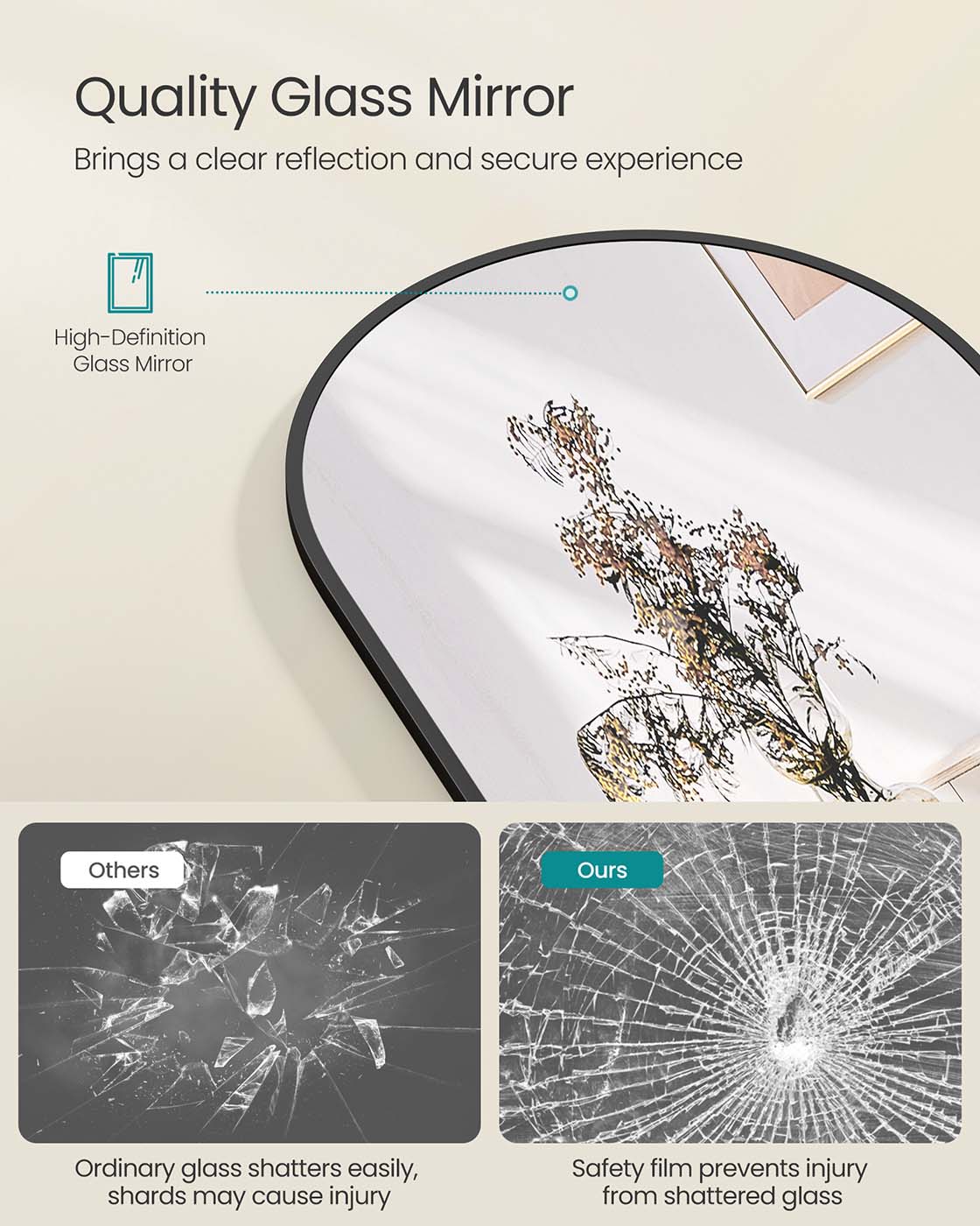 Gebogener Spiegel in voller Größe 150 x 40 cm Tinte -Black