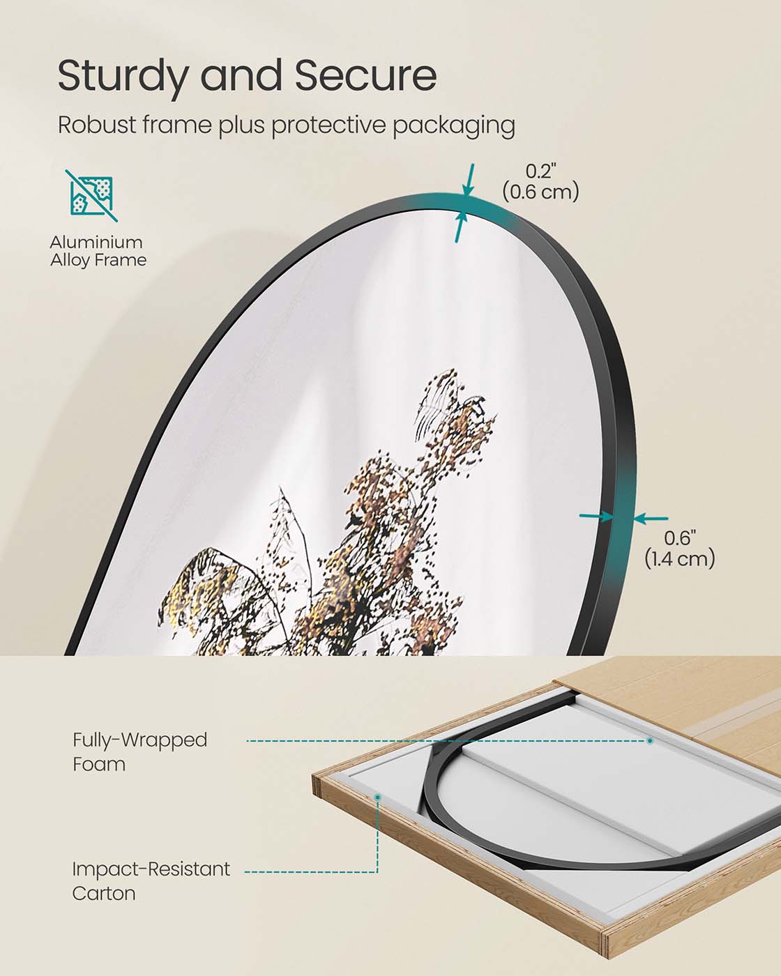 Gebogener Spiegel in voller Größe 150 x 40 cm Tinte -Black