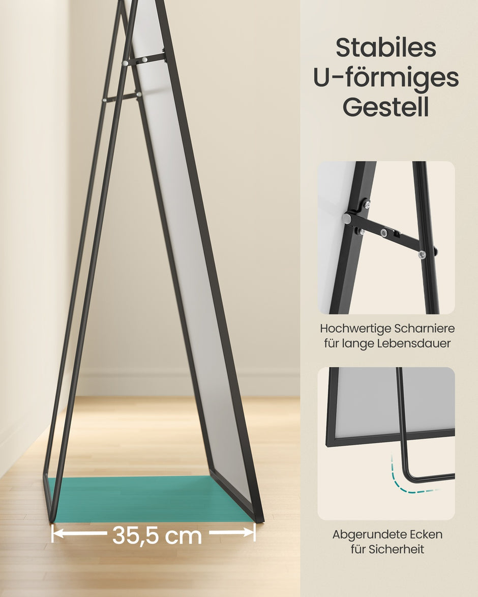 Spiegel - 180 x 80 cm - gebogen - mat zwart - 11,6 kg