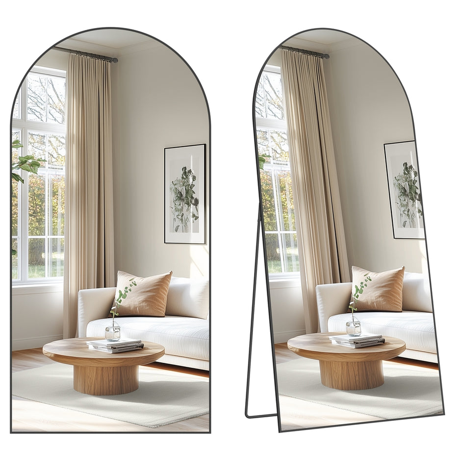 Spiegel - 198 x 89 cm - gebogen - aluminiumlegering - mat zwart - 14,1 kg