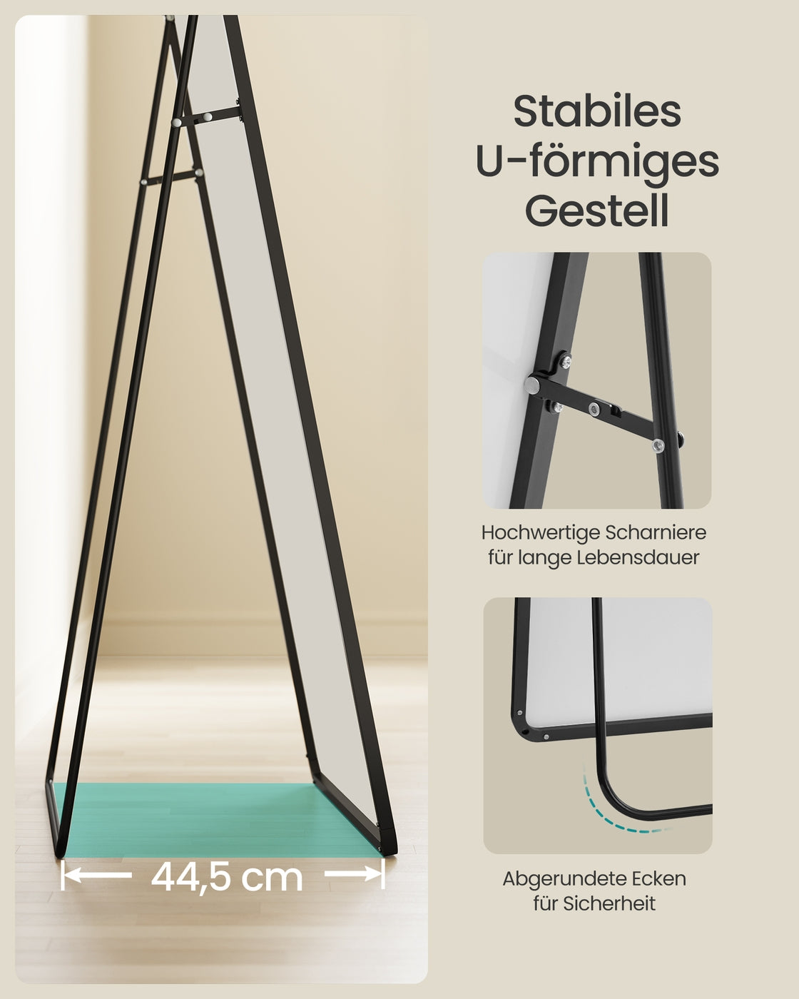 Standaard spiegel - 218 x 102 cm - Matzwart - Gehard glas - Aluminiumlegering - 18,5 kg