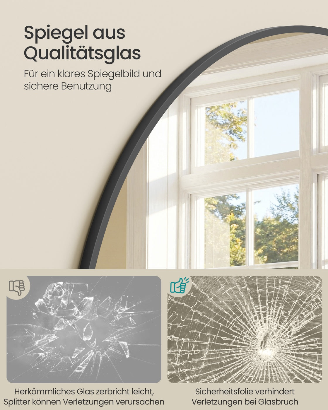 Spiegel - 218 x 102 cm - Gebogen - Matzwart - Gehard glas - Aluminiumlegering - 17,6 kg