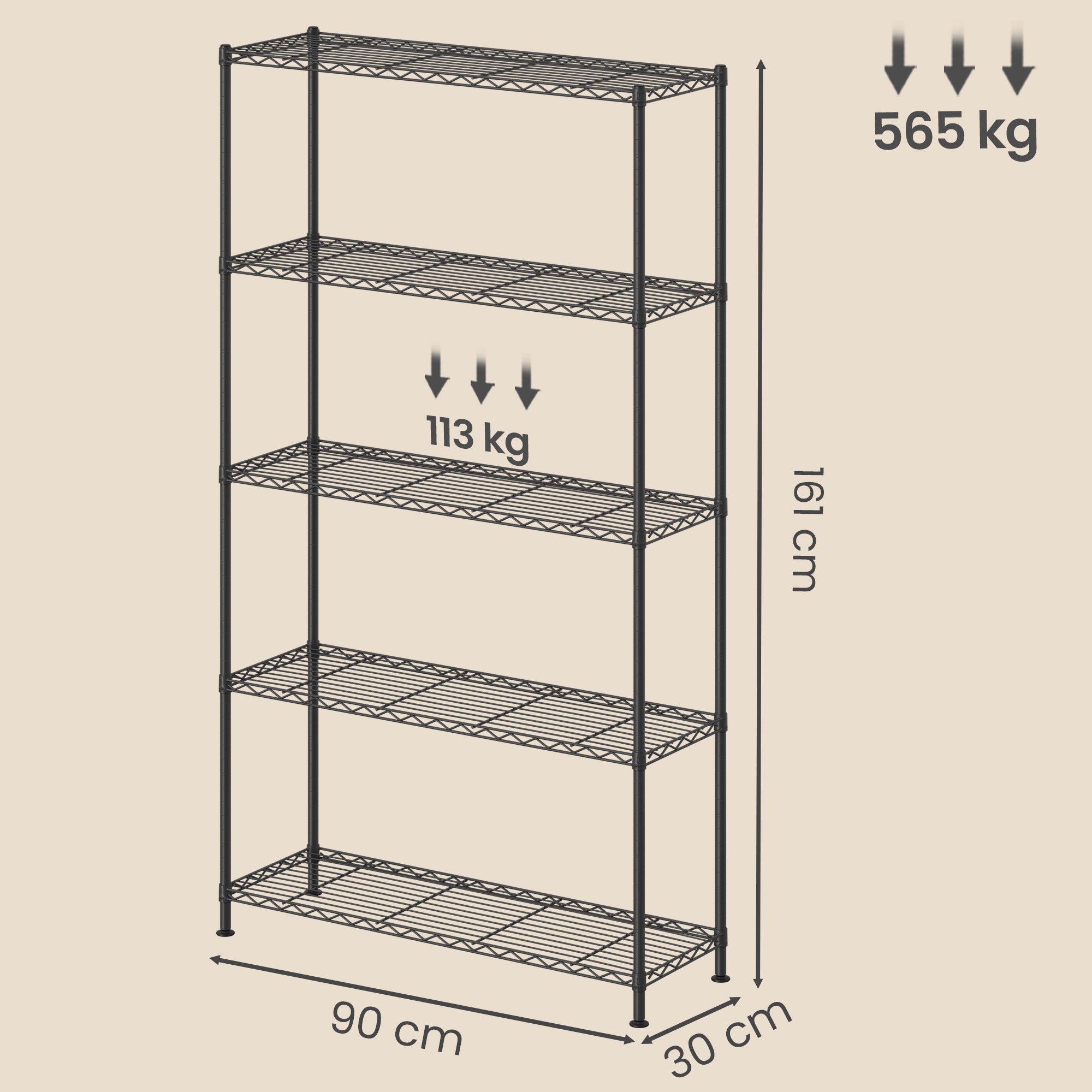 Opbergrek - Metaal - Verstelbare Planken - 5 Niveaus - Zwart