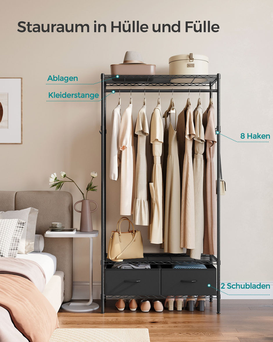 Kleidungsständer mit 2 Schubladen Tinte -Black