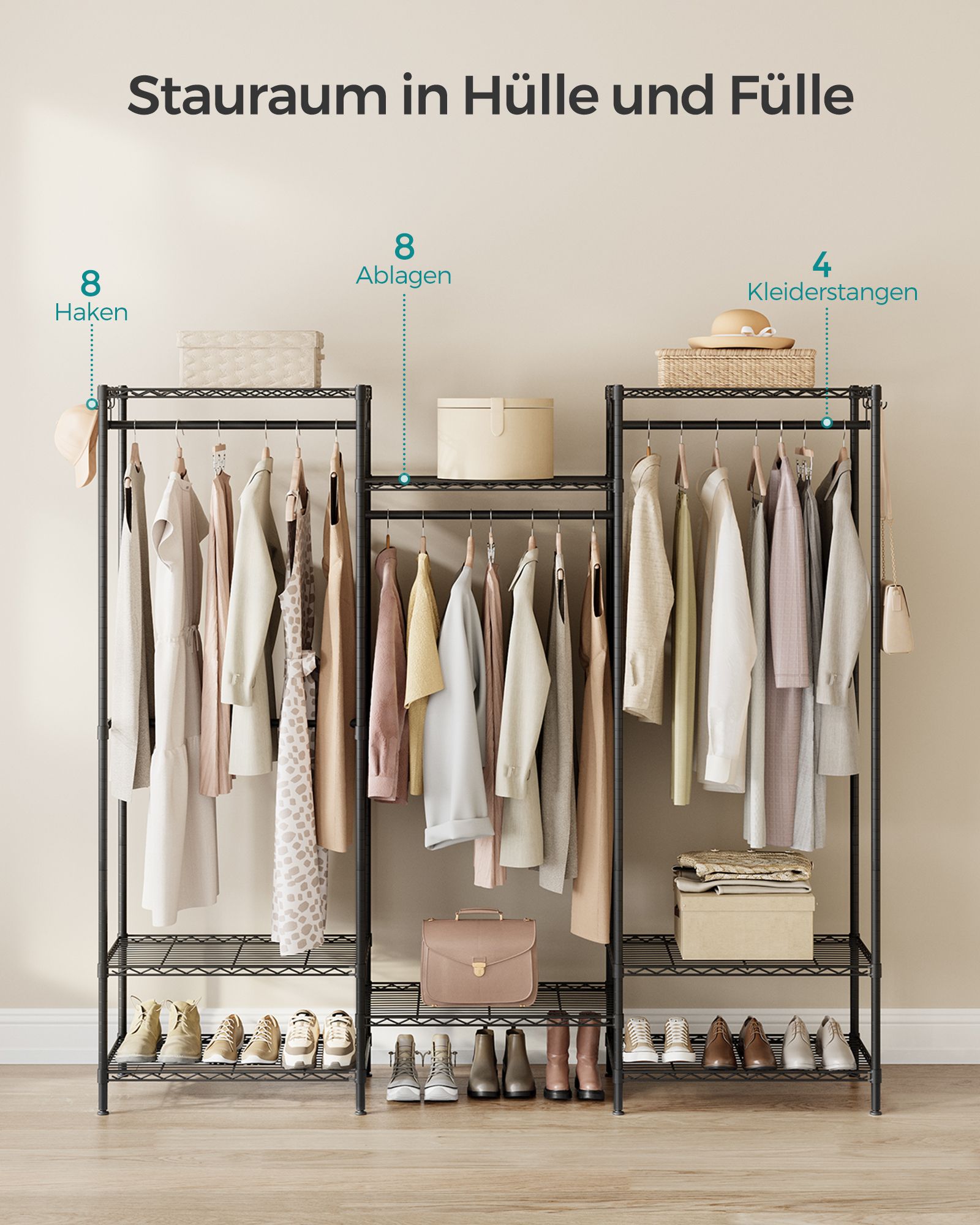 Kleiderschrank - offen - mit einstellbaren Regalen