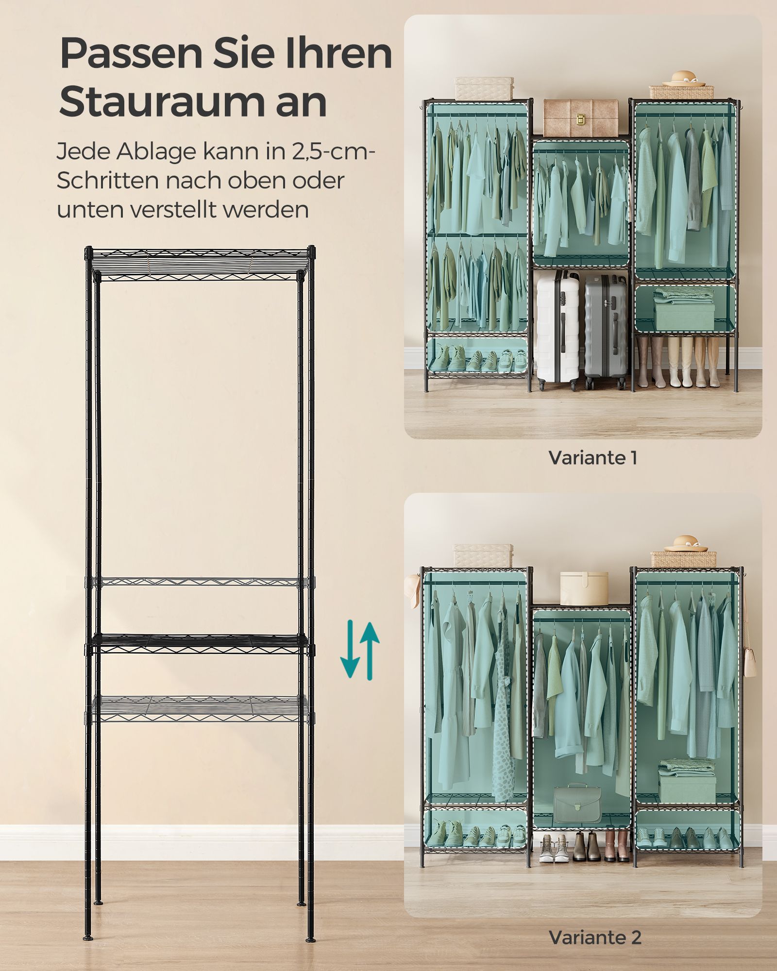 Kleiderschrank - offen - mit einstellbaren Regalen