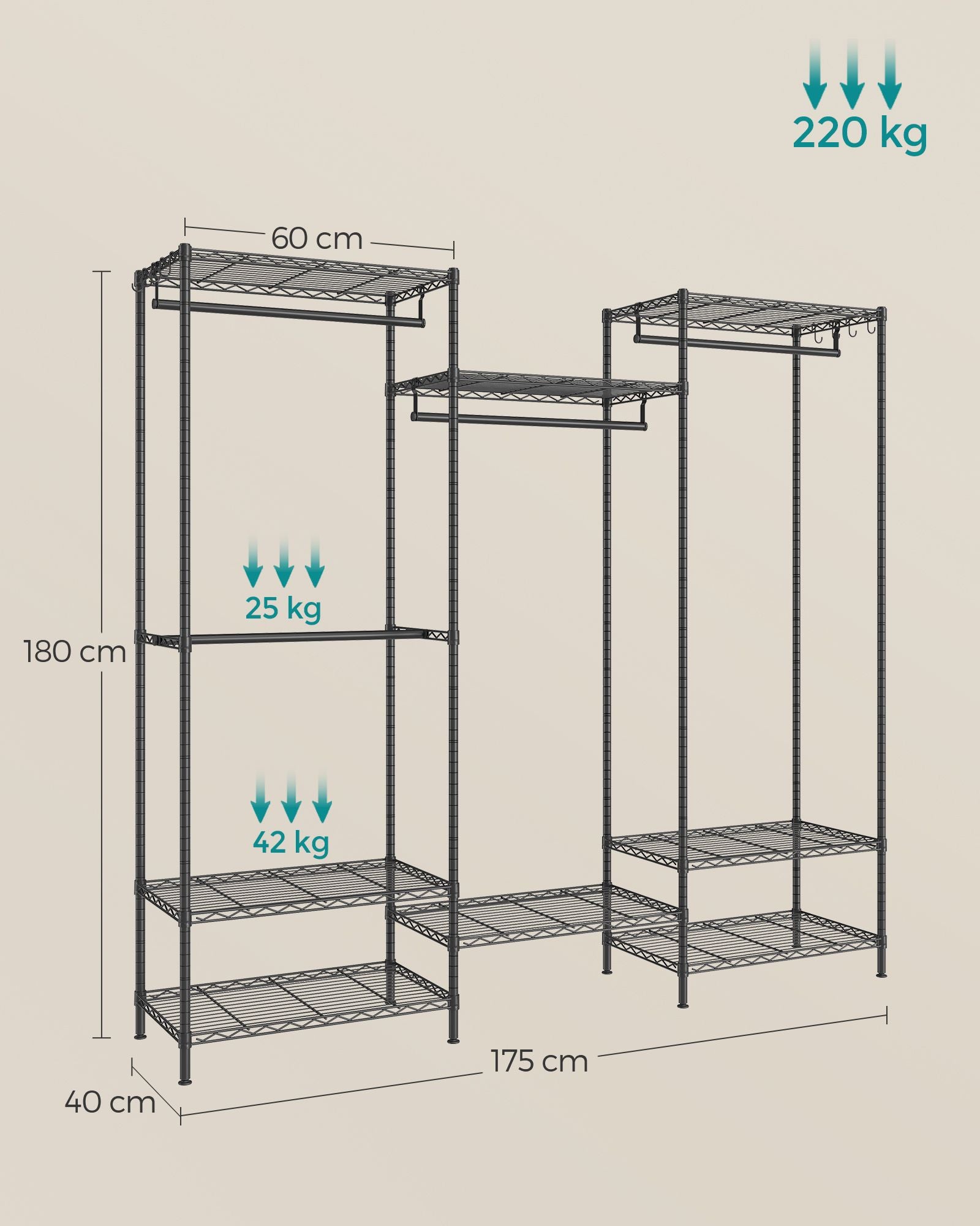 Kleiderschrank - offen - mit einstellbaren Regalen