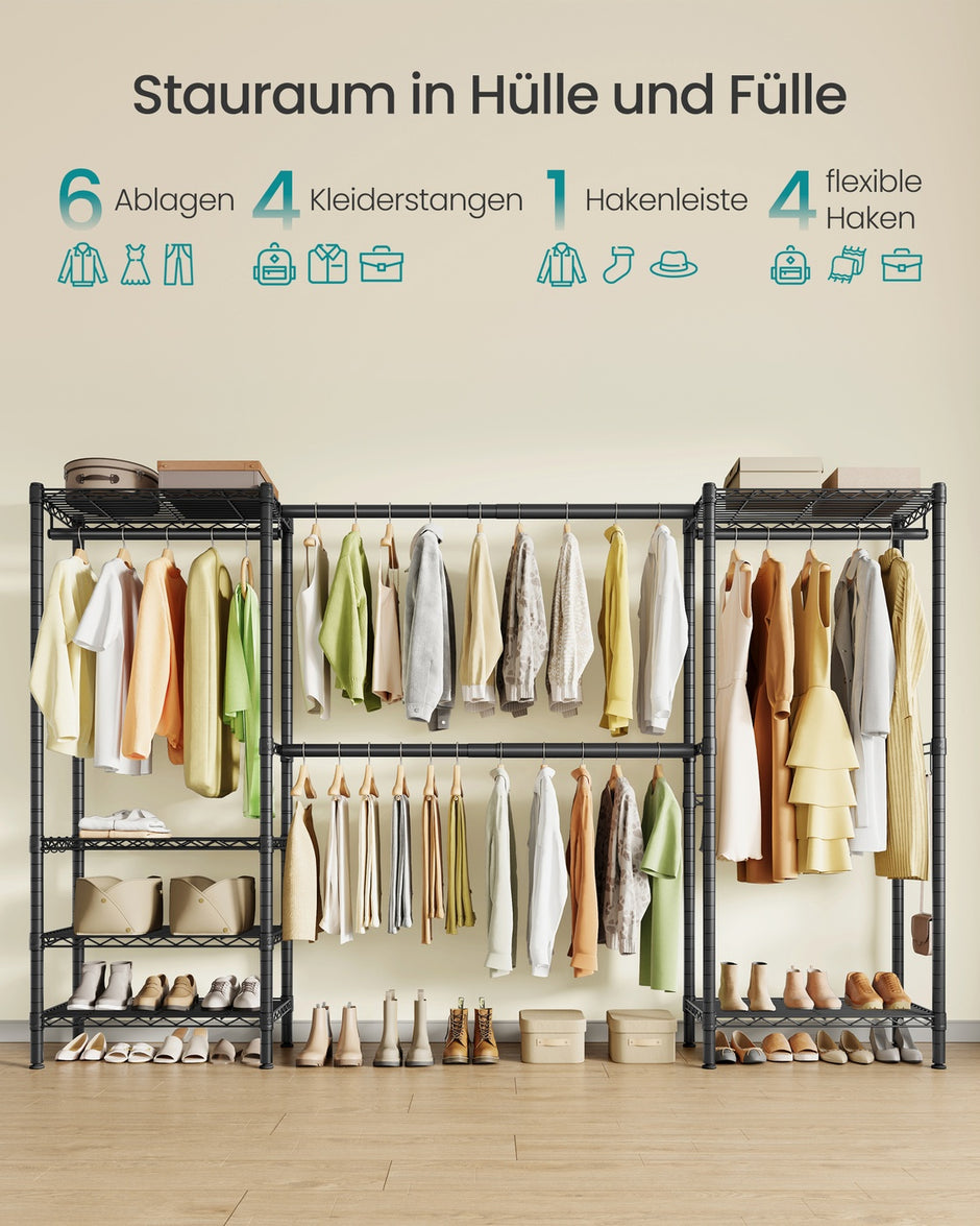 Kledingrek - 40 x (177-220) x 193 cm - Diepzwart - Staal - Maximale capaciteit 432 kg