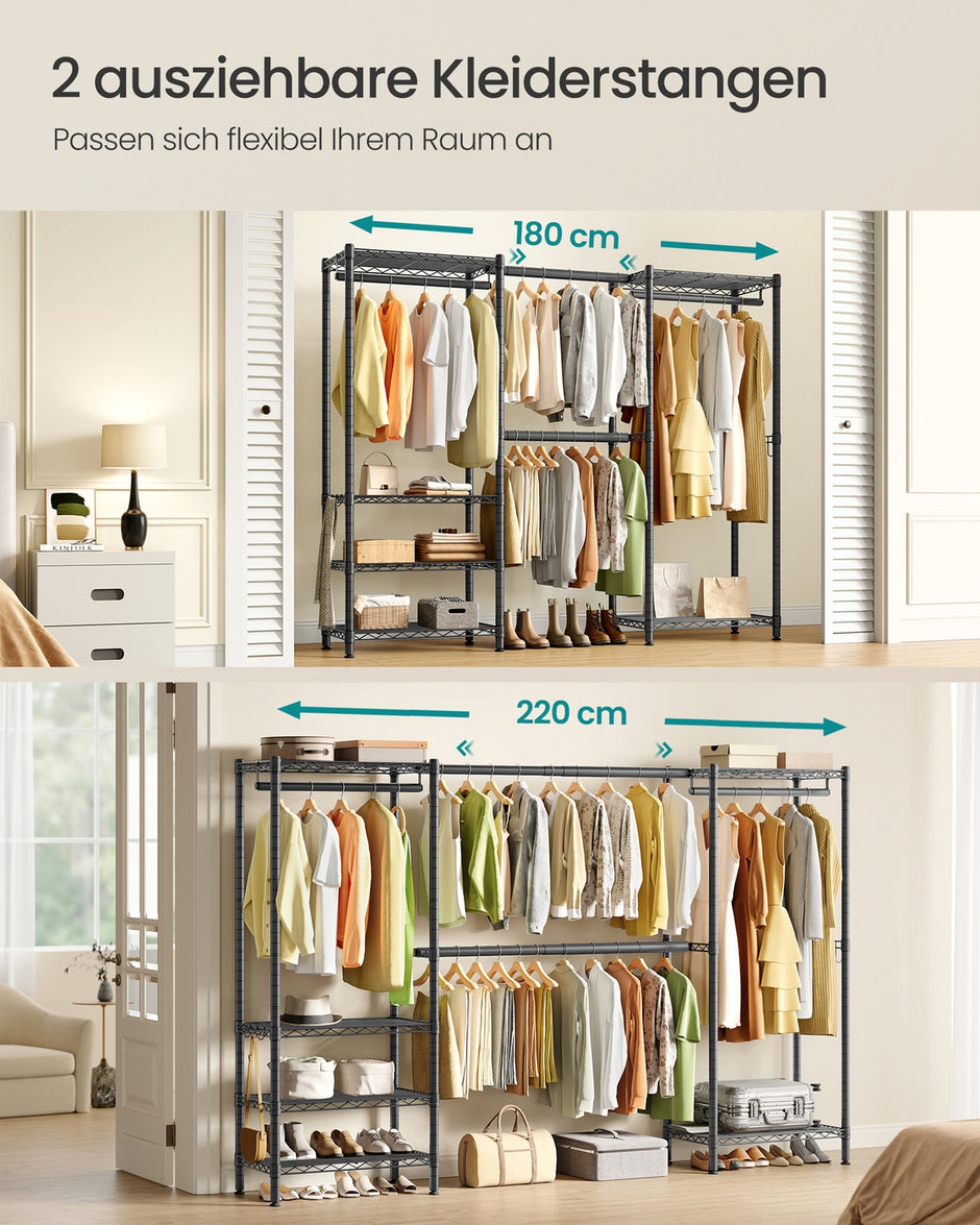 Kledingrek - 40 x (177-220) x 193 cm - Diepzwart - Staal - Maximale capaciteit 432 kg