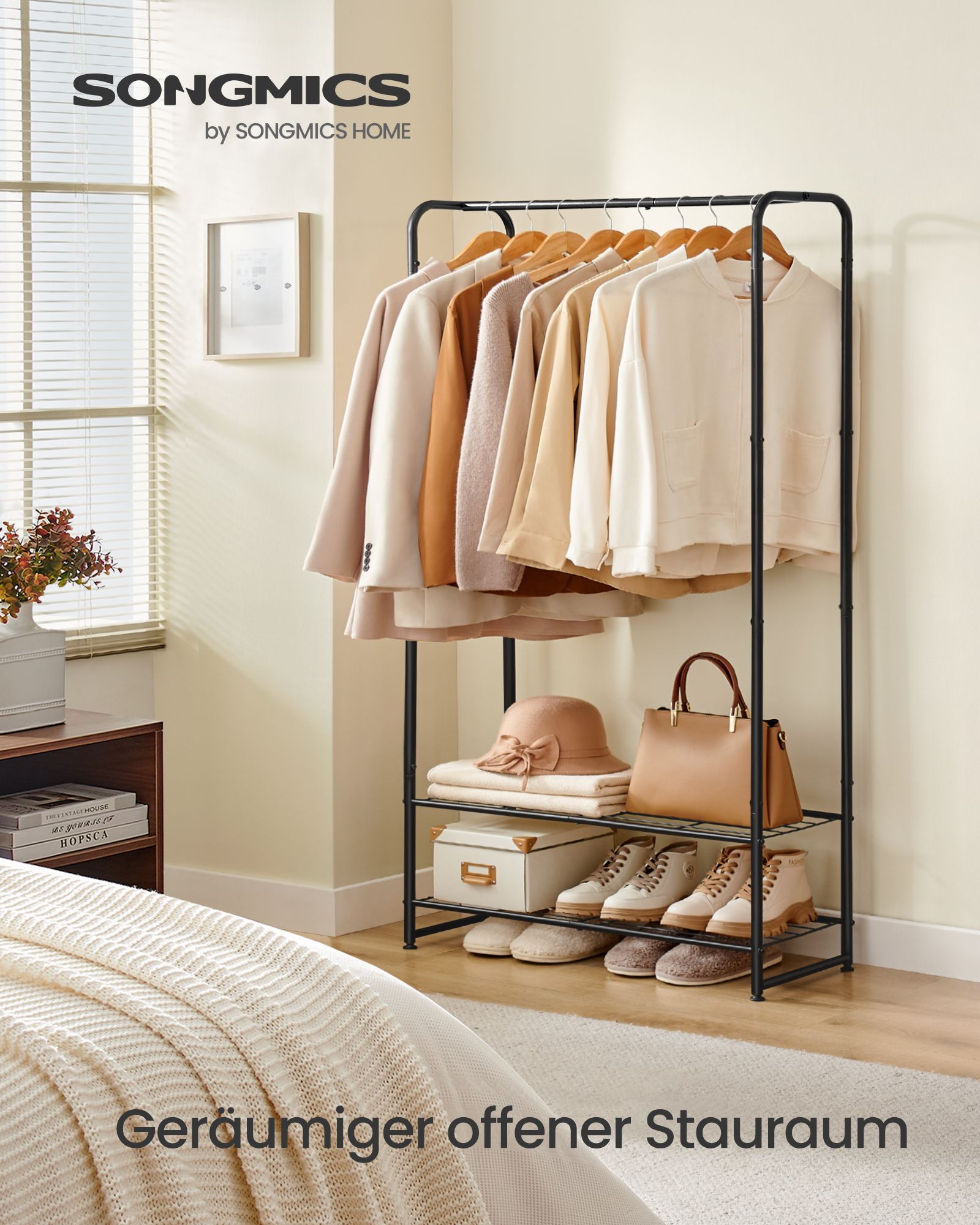 Kleidungsständer mit Regalen - 29 x 73 x 158,4 cm - Matt Schwarz - kompakt