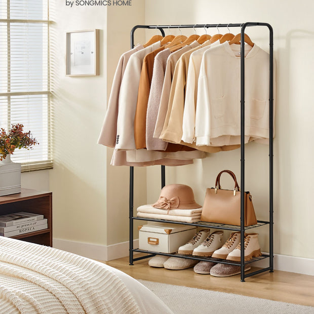 Kleidungsständer mit Regalen - 29 x 73 x 158,4 cm - Matt Schwarz - kompakt