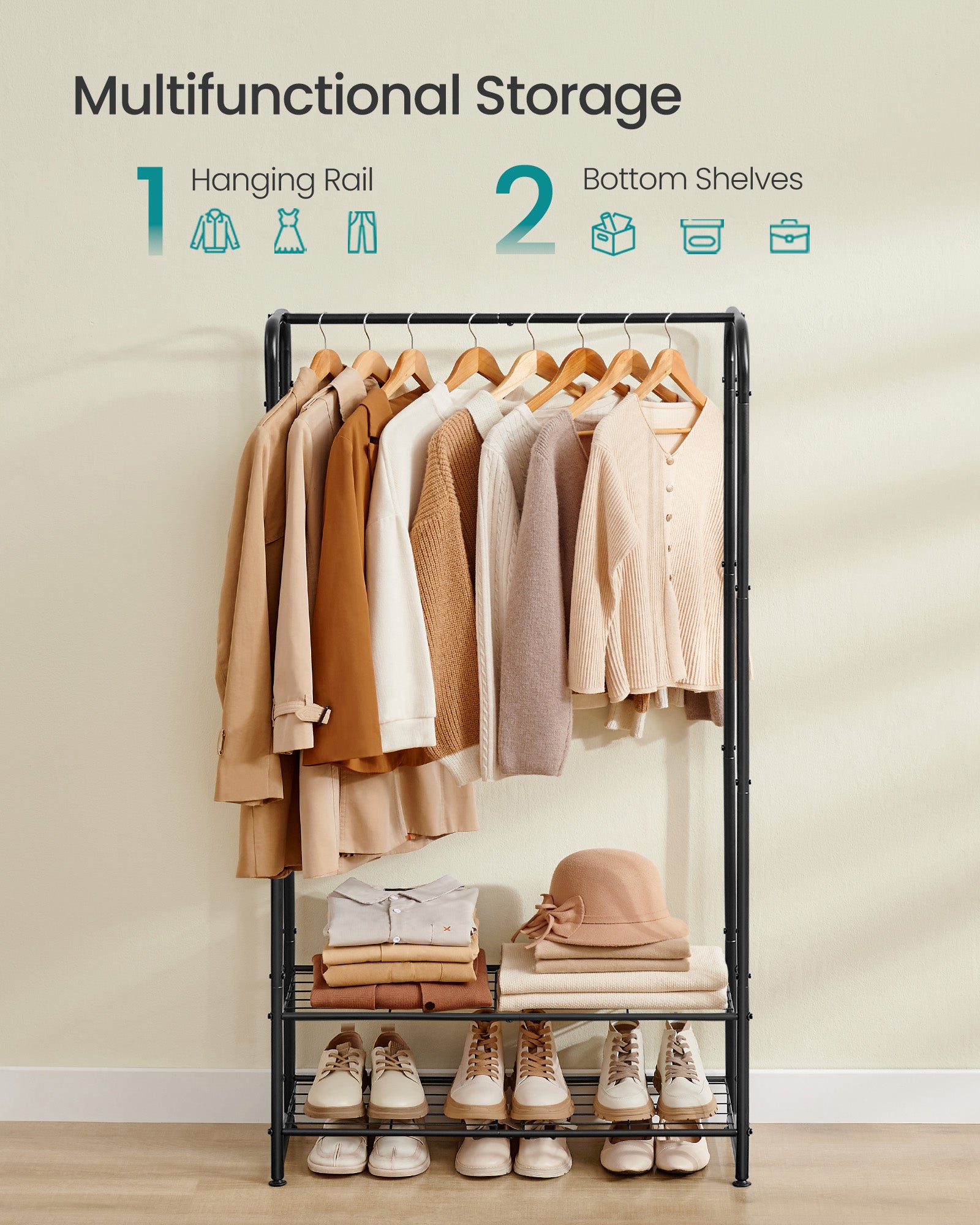 Kleidungsständer mit Regalen - 29 x 73 x 158,4 cm - Matt Schwarz - kompakt