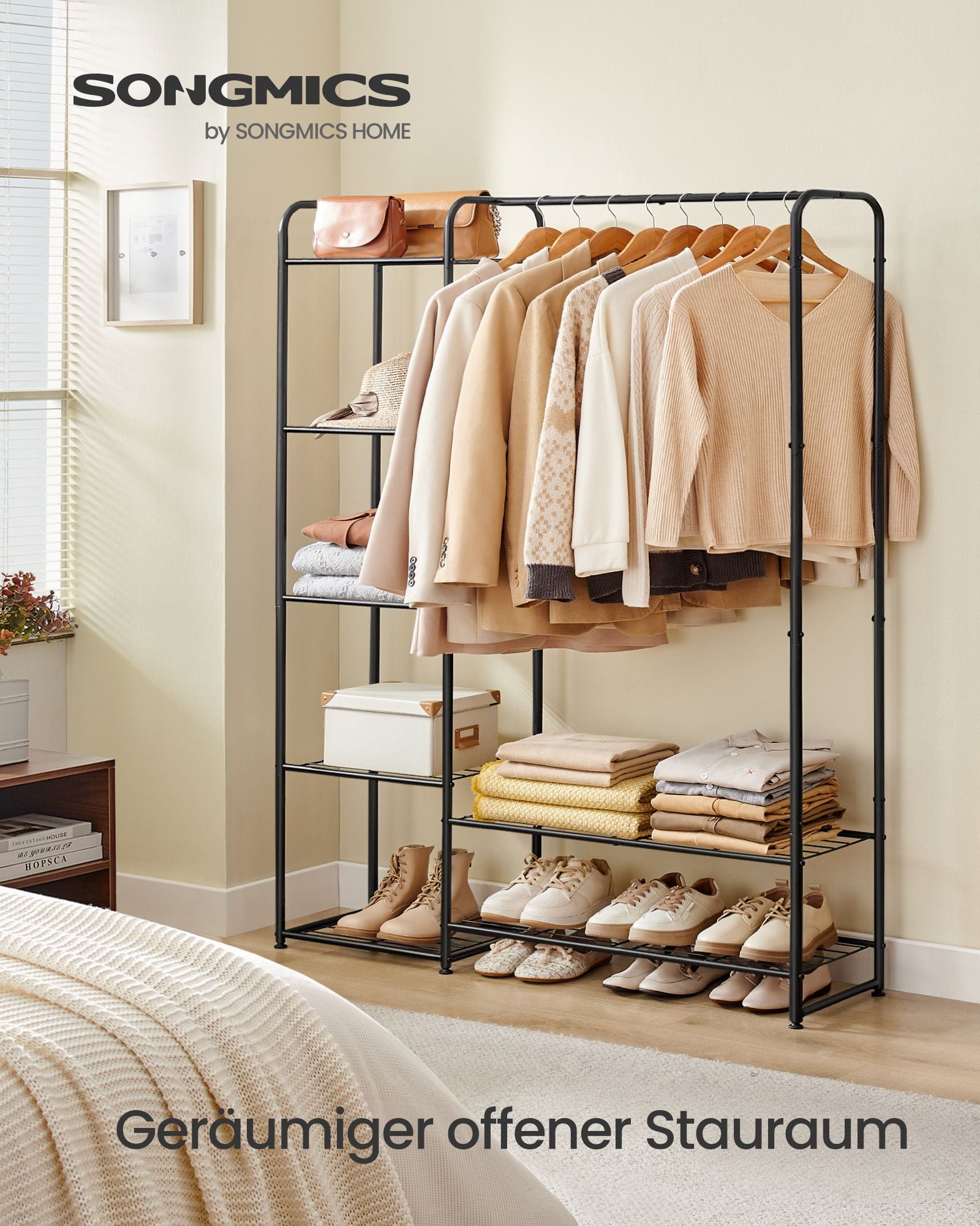 Kleidungsständer mit Regalen - 29 x 112 x 158,4 cm - Matt Schwarz - geräumig