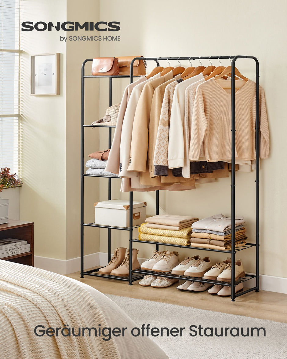 Kleidungsständer mit Regalen - 29 x 112 x 158,4 cm - Matt Schwarz - geräumig