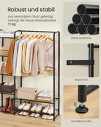 Kleidungsständer mit Regalen - 29 x 112 x 158,4 cm - Matt Schwarz - geräumig
