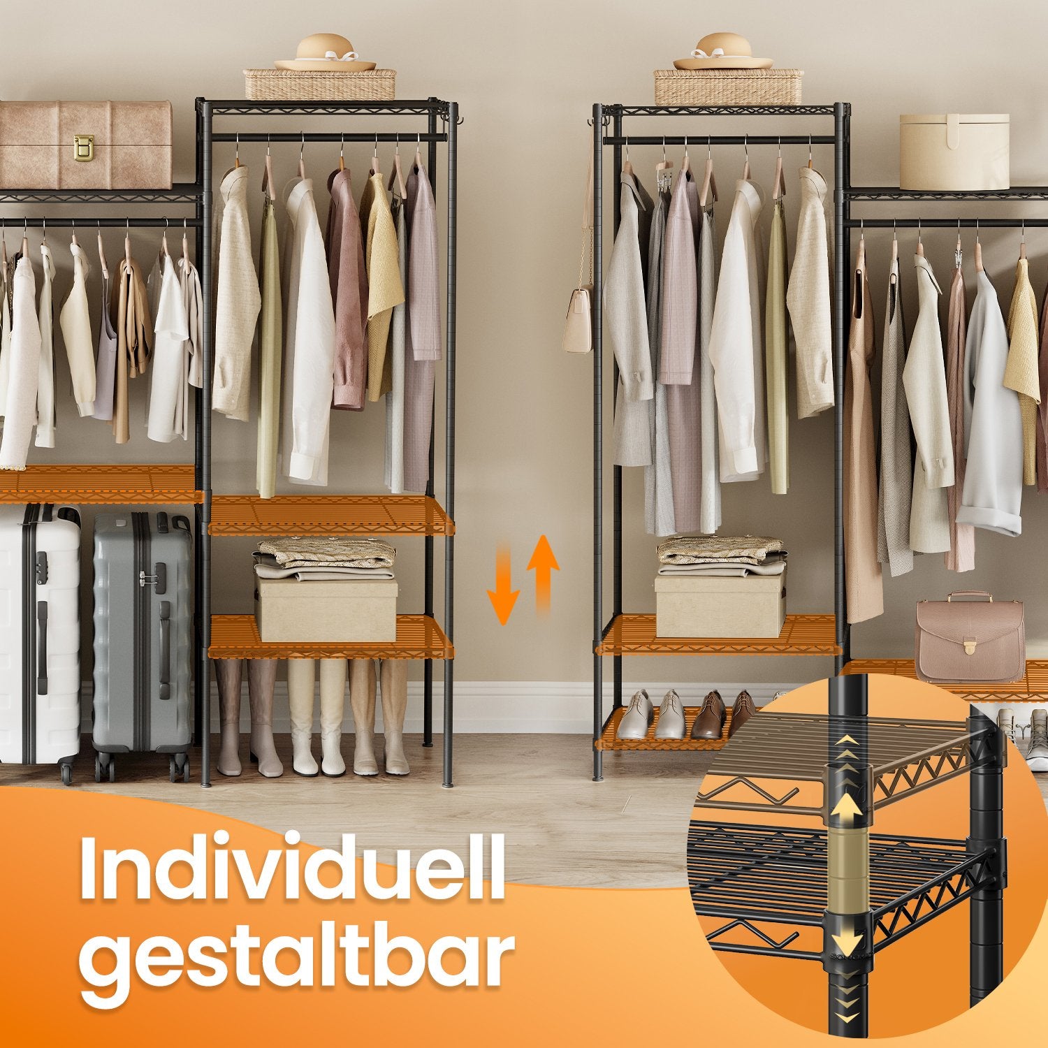 Kleiderregal, offener Kleiderschrank, Metallbedeckung