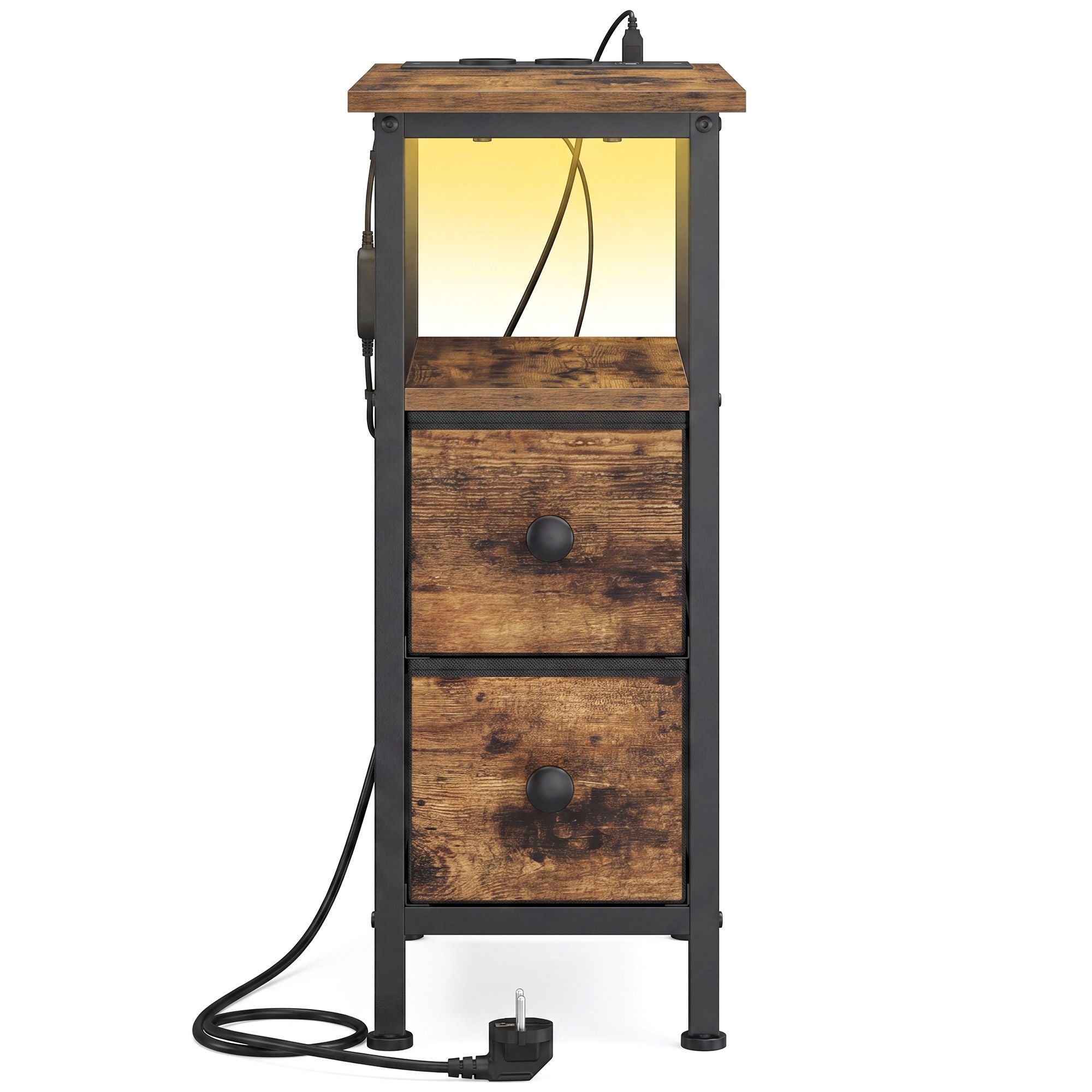Bijzettafel - Ledverlichting - Met Stekkerdoos - 2 Lades - Bruin