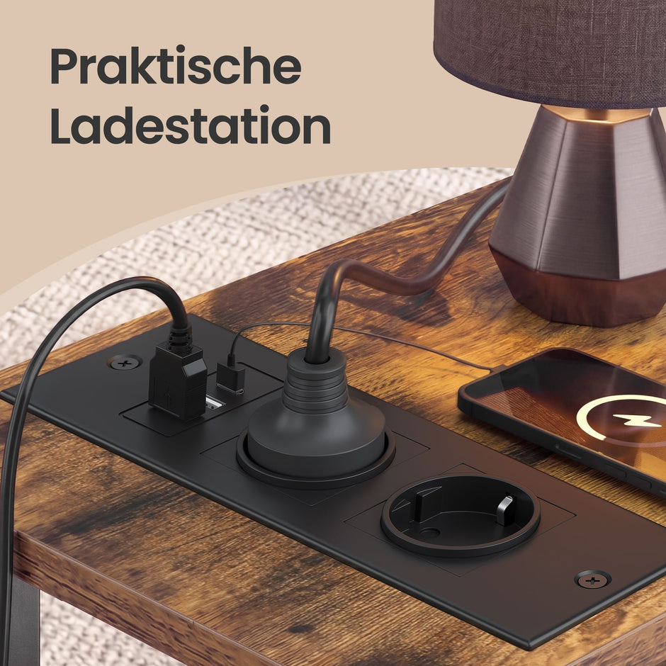 Bijzettafel - Ledverlichting - Met Stekkerdoos - 2 Lades - Bruin