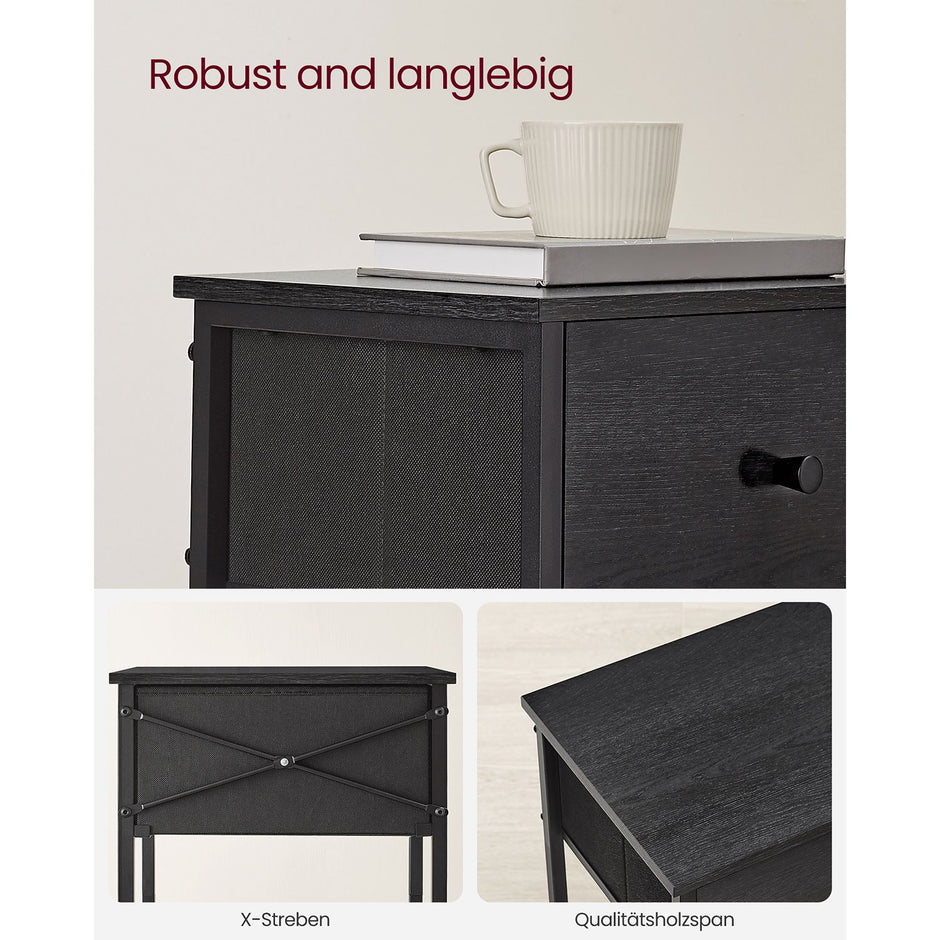 Nachttisch - Stoffschublade - Schwarzes Regal