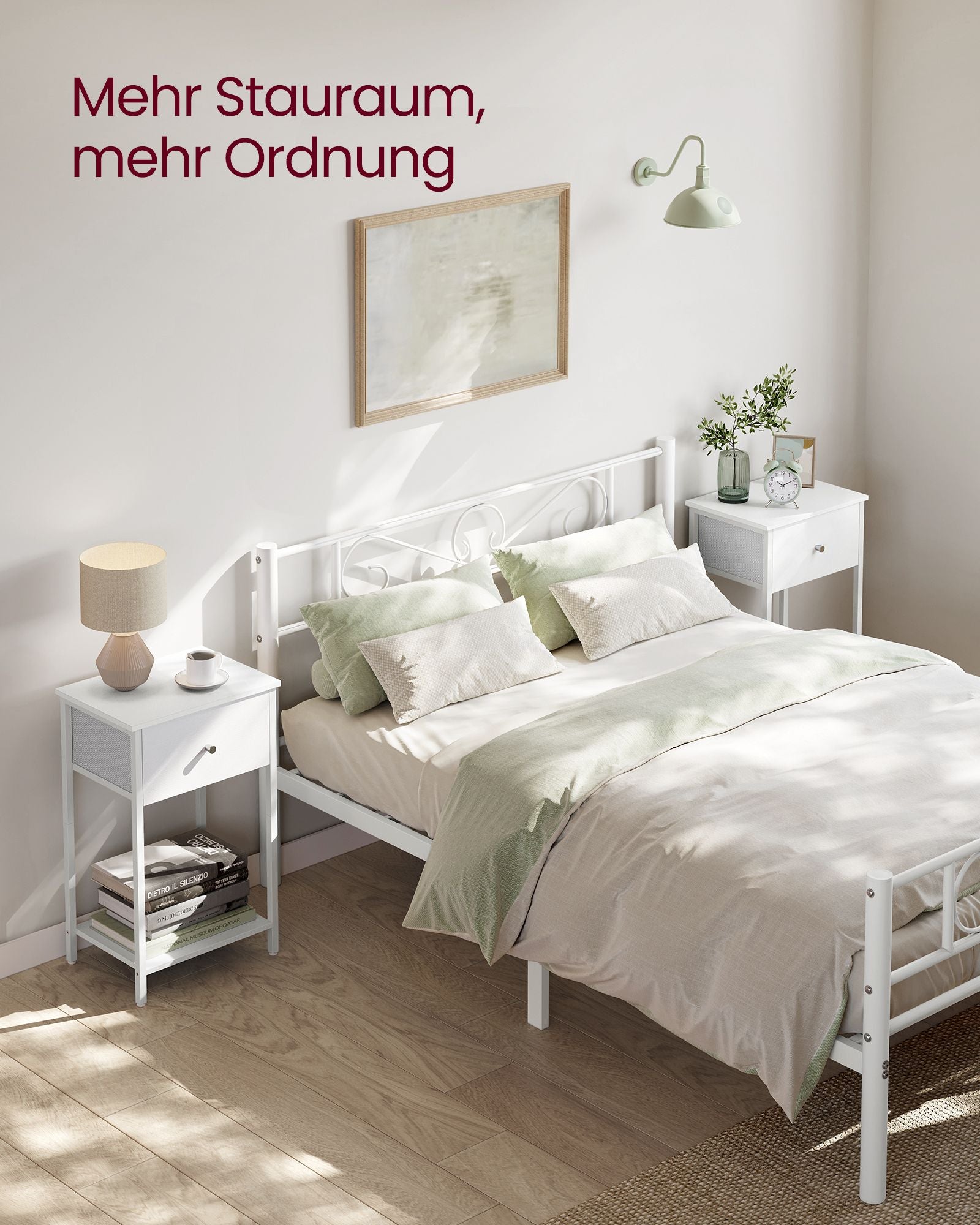 Seitentisch - mit Stoffschublade - Weiß