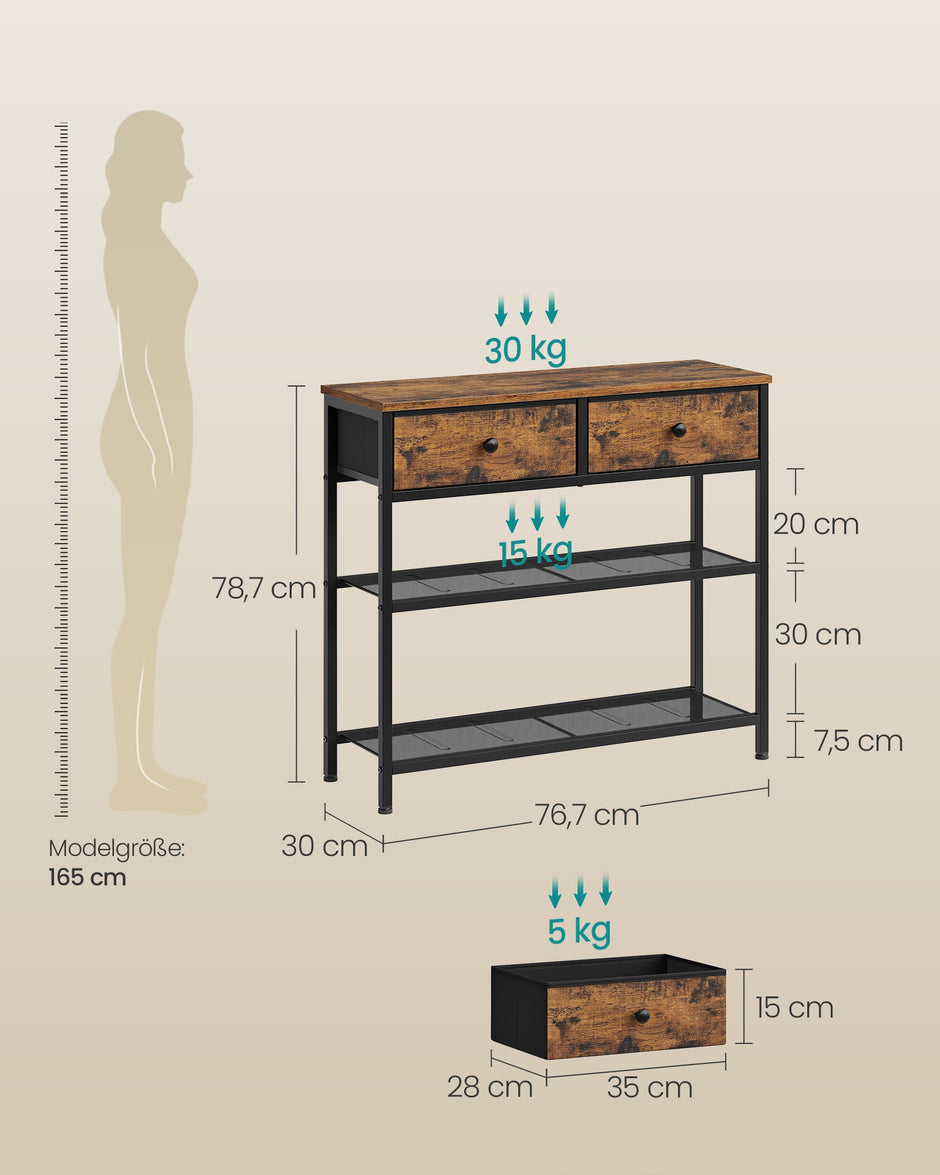 Consoletafel - 76 cm Breed - 2 Stoffen Lades - Smal - Vintage Bruin