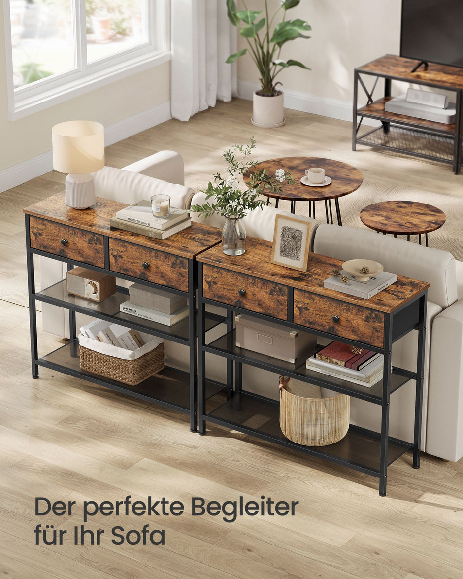 Consoletafel - 76 cm Breed - 2 Stoffen Lades - Smal - Vintage Bruin