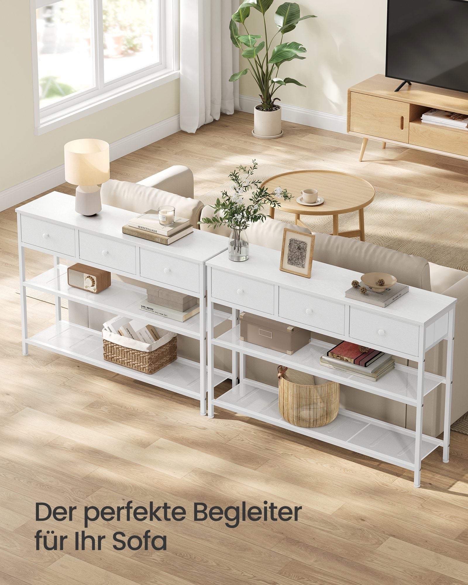 Consoletafel - 99 cm Breed - 3 Stoffen Lades - Smal - Wolkenwit