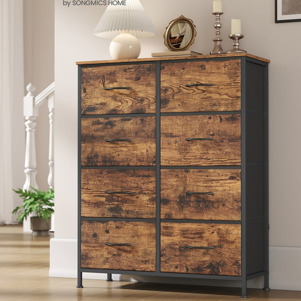 Ladekast met 8 stoffen lades - Vintage bruin - Inktzwart - Extra opbergruimte