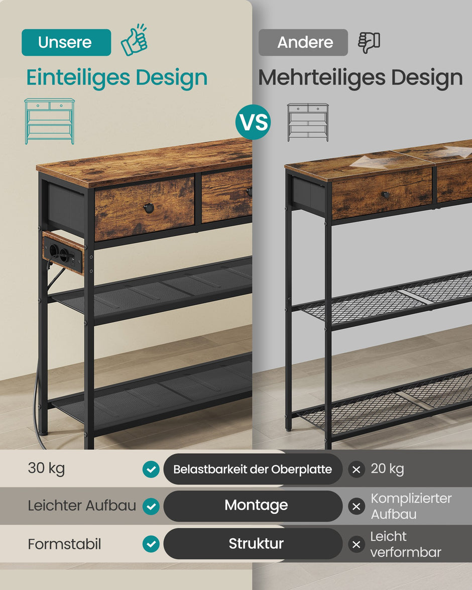 Consoletafel - 3 Laden - 2 Draadplanken - Vintage Bruin