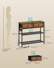 Consoletafel - 76,7 x 30 x 78,7 cm - 3 lades - vintage bruin - max belasting bovenpaneel 30 kg - max belasting draadplank 15 kg - max belasting lade 5 kg