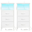 Nachtkastje - Set van 2 - Ledverlichting - 3 Lades - Wit