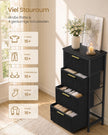 Smalle Ladekast – 4 Stoffen Lades – Stalen Frame – 96 cm Hoog – Inktzwart