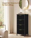 Smalle Ladekast – 4 Stoffen Lades – Stalen Frame – 96 cm Hoog – Inktzwart