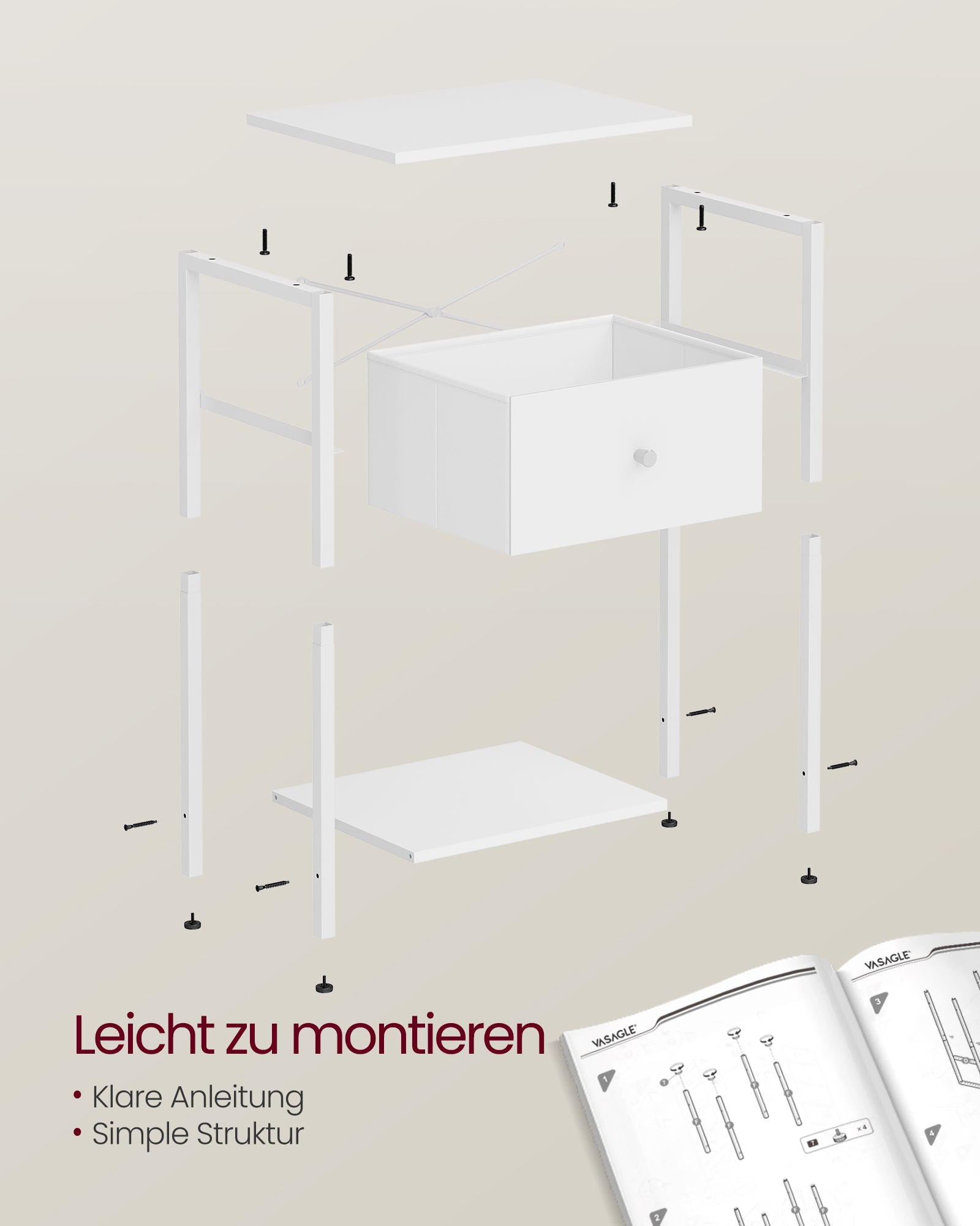 Seitentisch - 2 - mit weißen Stoffschubladen