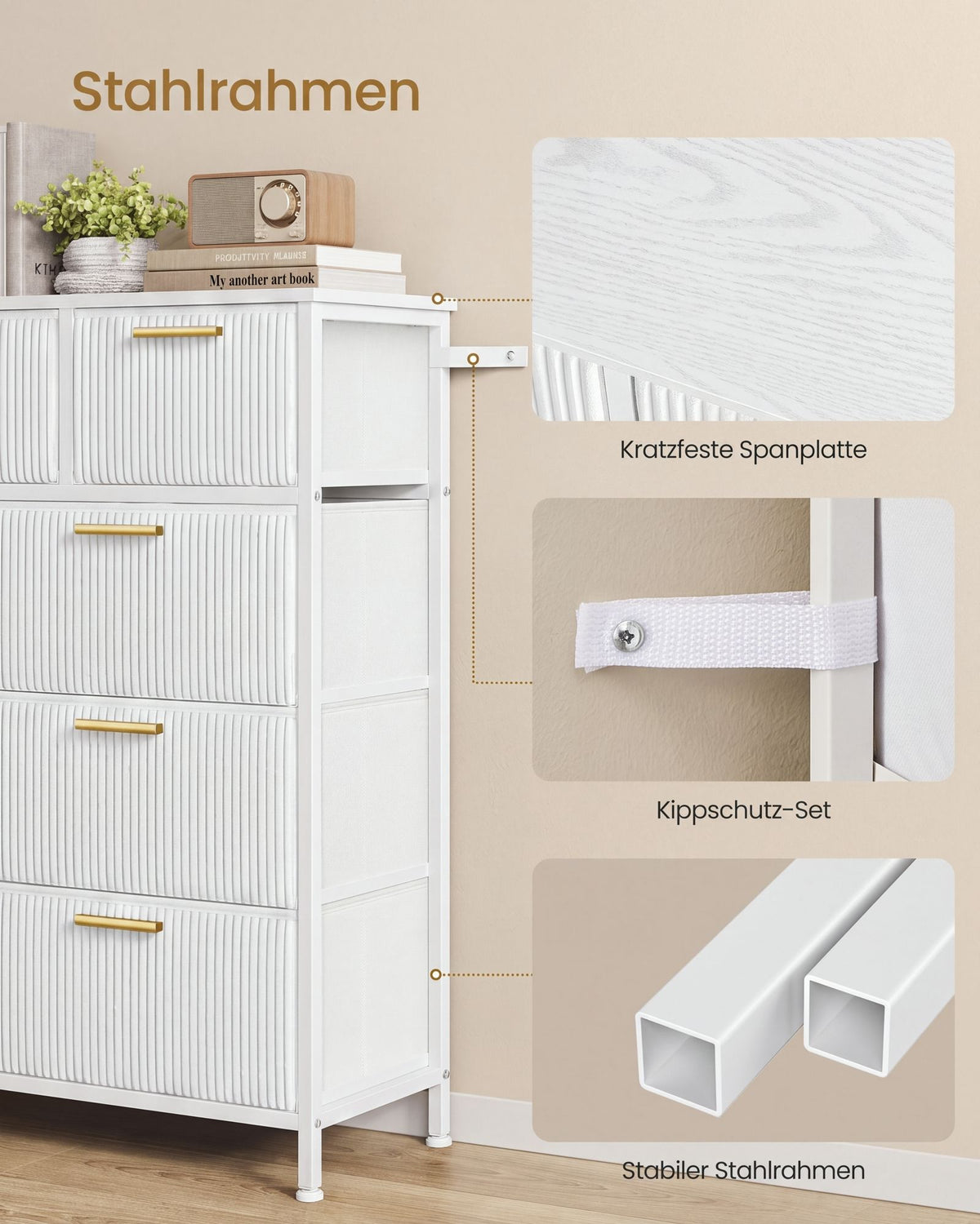 Ladekast – 9 Stoffen Lades – Metalen Frame en Houten Blad – Inktzwart en Ebbenhoutzwart