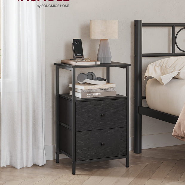 Nachtkastje - Set van 2 - 2 Stoffen Lades - 61 cm - Essenhoutzwart