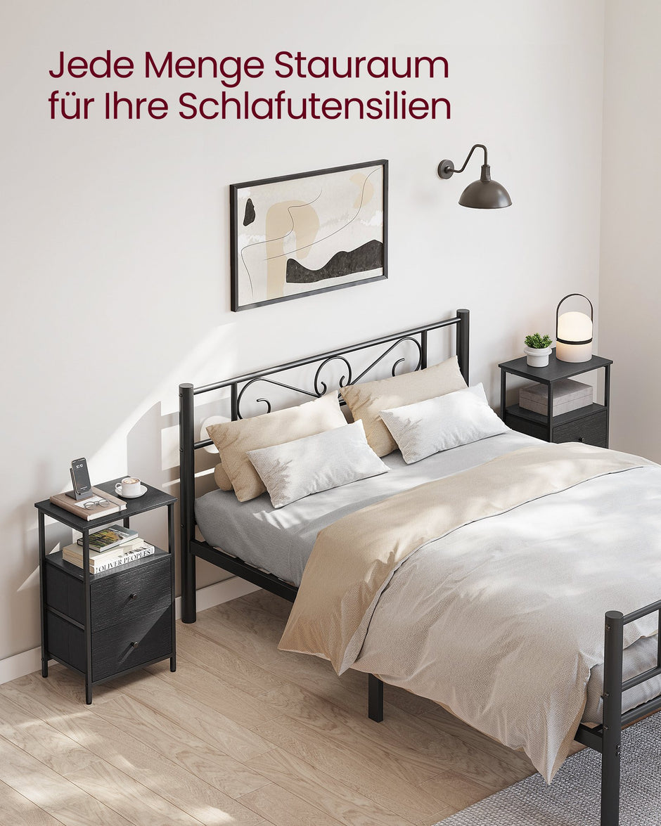 Nachtkastje - Set van 2 - 2 Stoffen Lades - 61 cm - Essenhoutzwart