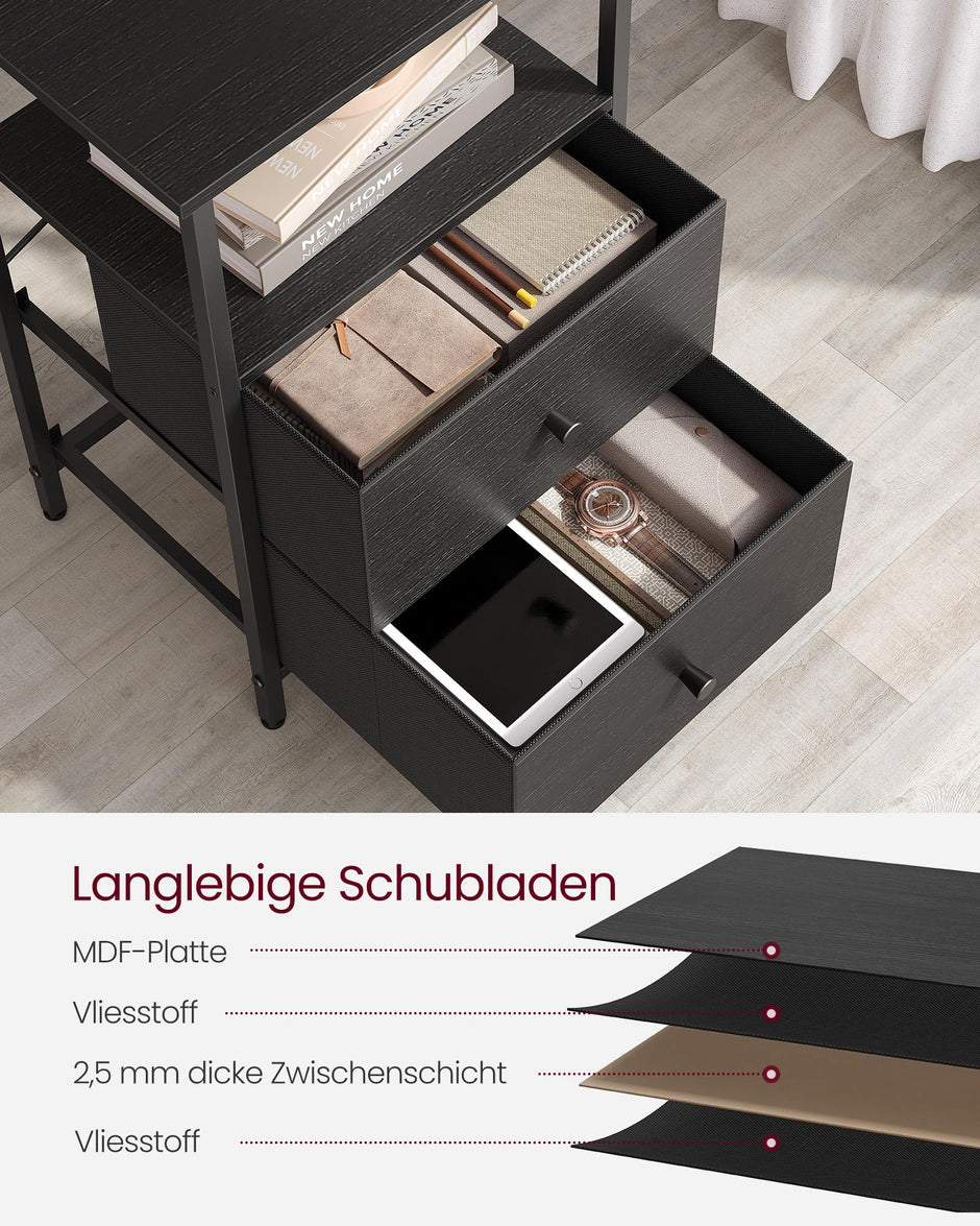 Nachtkastje - Set van 2 - 2 Stoffen Lades - 61 cm - Essenhoutzwart