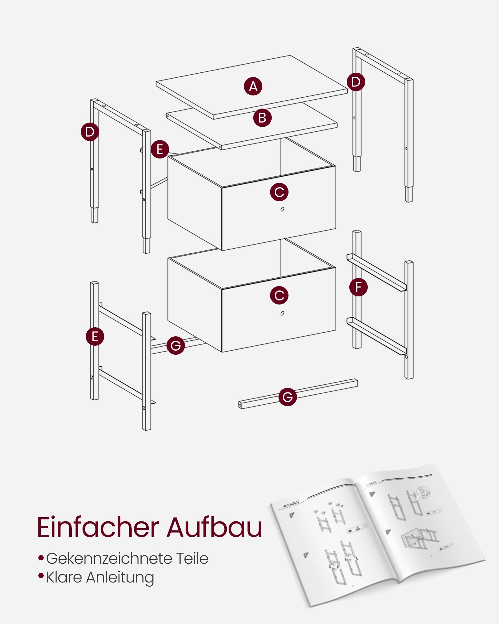 Nachtkastje - Set van 2 - 2 Stoffen Lades - 61 cm - Essenhoutzwart