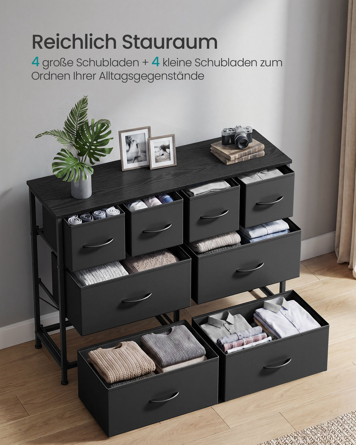 Ladekast - Met Stoffen Schuifladen en Metalen Frame - Inktzwart - 98,7 x 30 x 74,7 cm