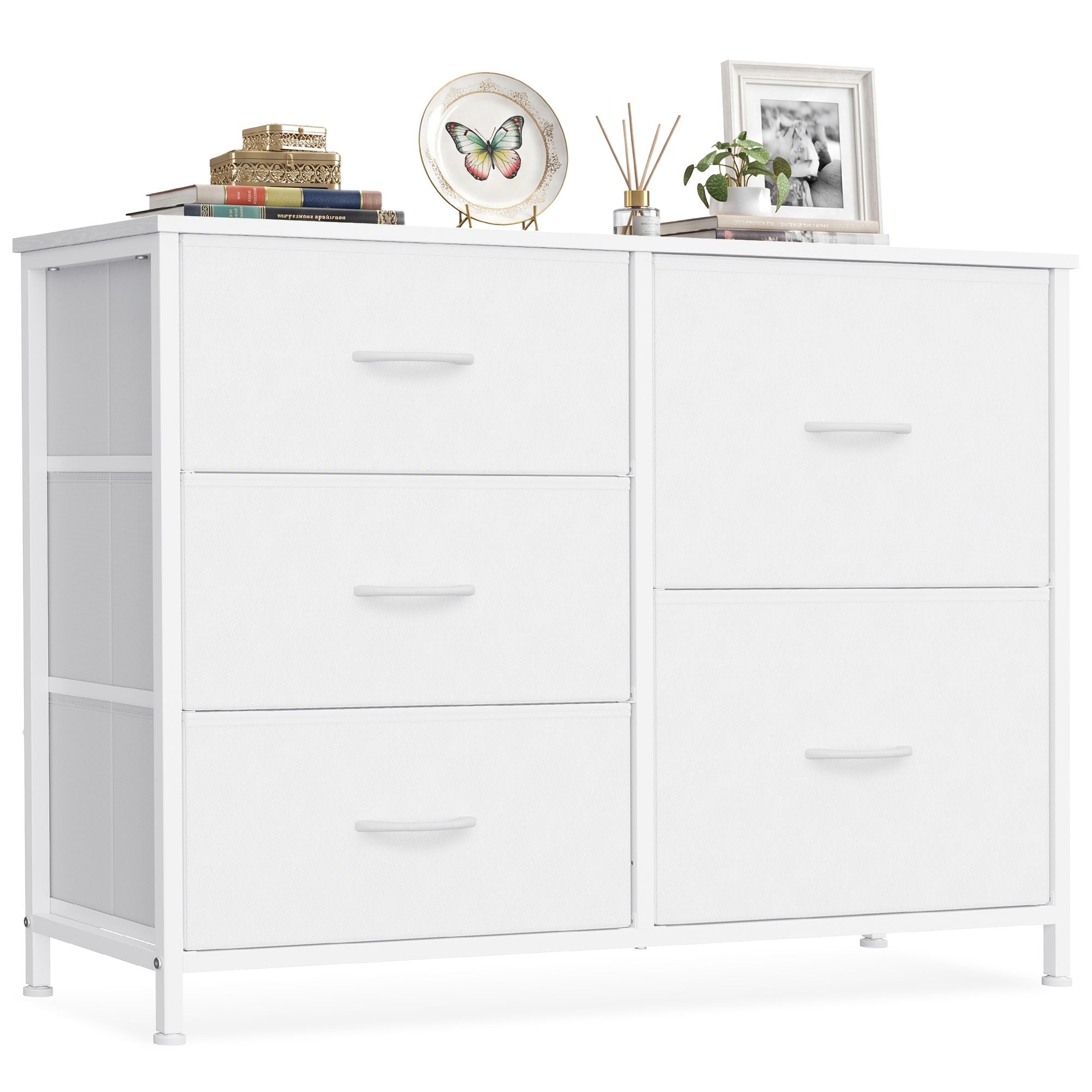 Ladekast - Met Stoffen Schuifladen en Metalen Frame - Wolkwit - 98,7 x 30 x 74,7 cm