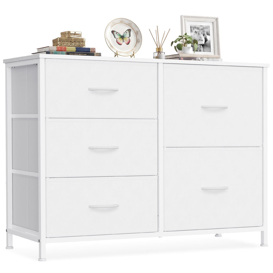 Ladekast - Met Stoffen Schuifladen en Metalen Frame - Wolkwit - 98,7 x 30 x 74,7 cm