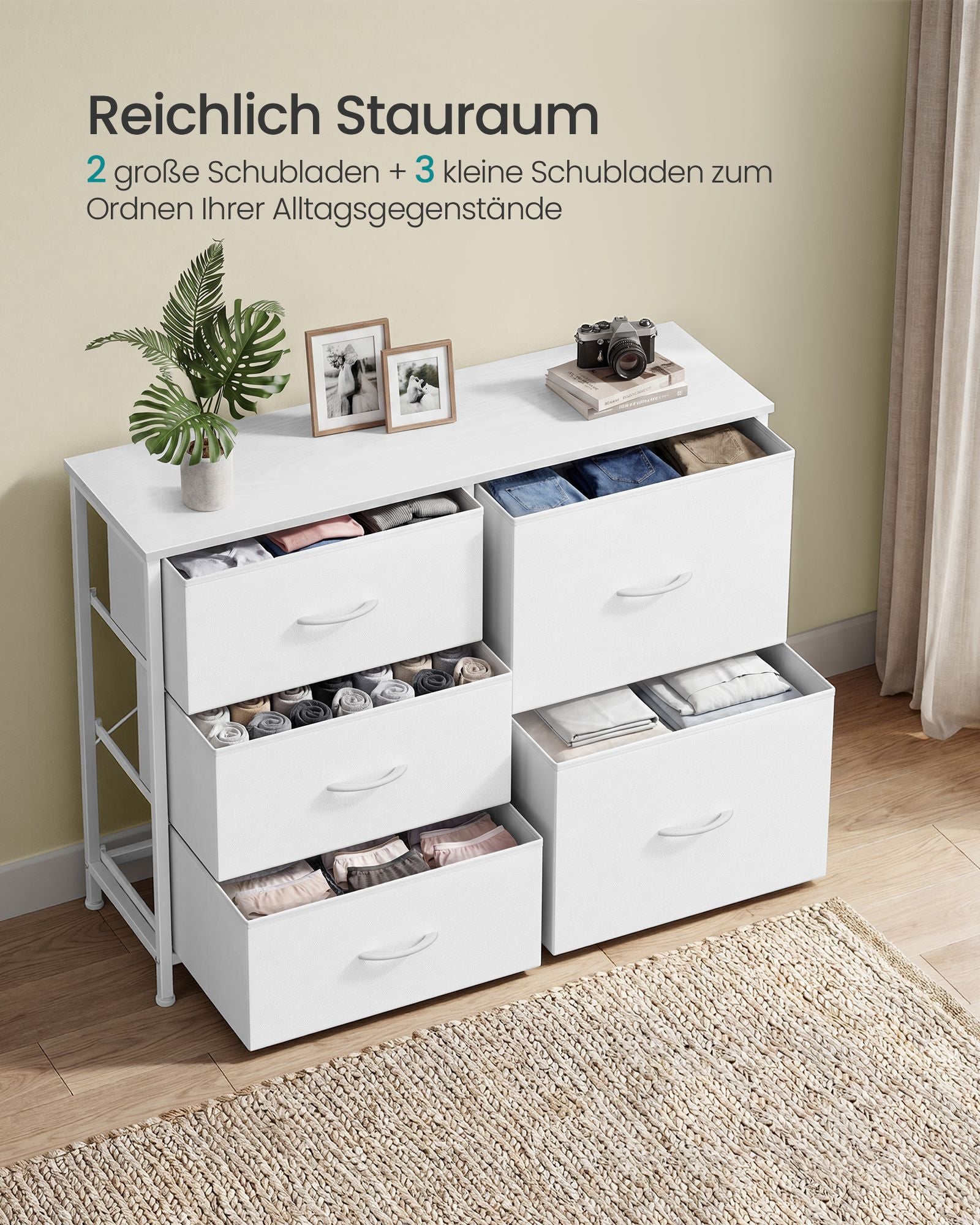 Ladekast - Met Stoffen Schuifladen en Metalen Frame - Wolkwit - 98,7 x 30 x 74,7 cm