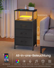 Nachtkastje - Ledverlichting - Met Oplaadstation - 3 Lades - Inktzwart