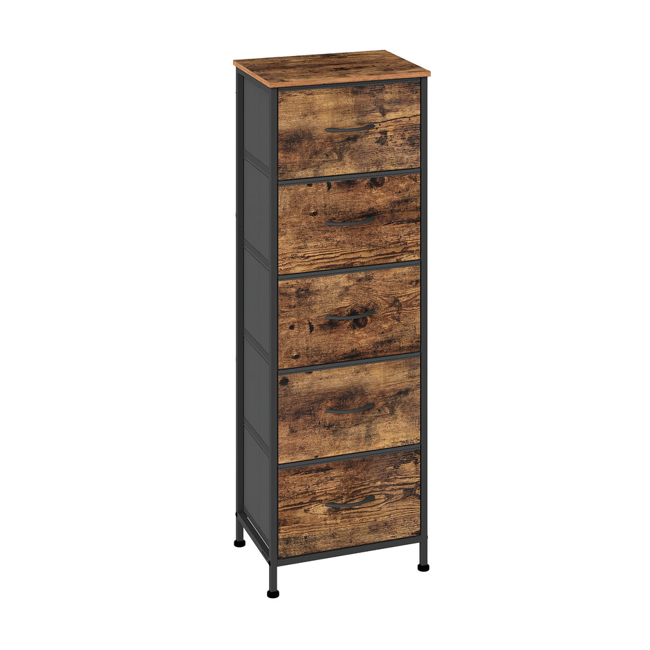 Commode - 5 Stoffen Lades - Smal - Industrieel Design - Vintage Bruin-Zwart