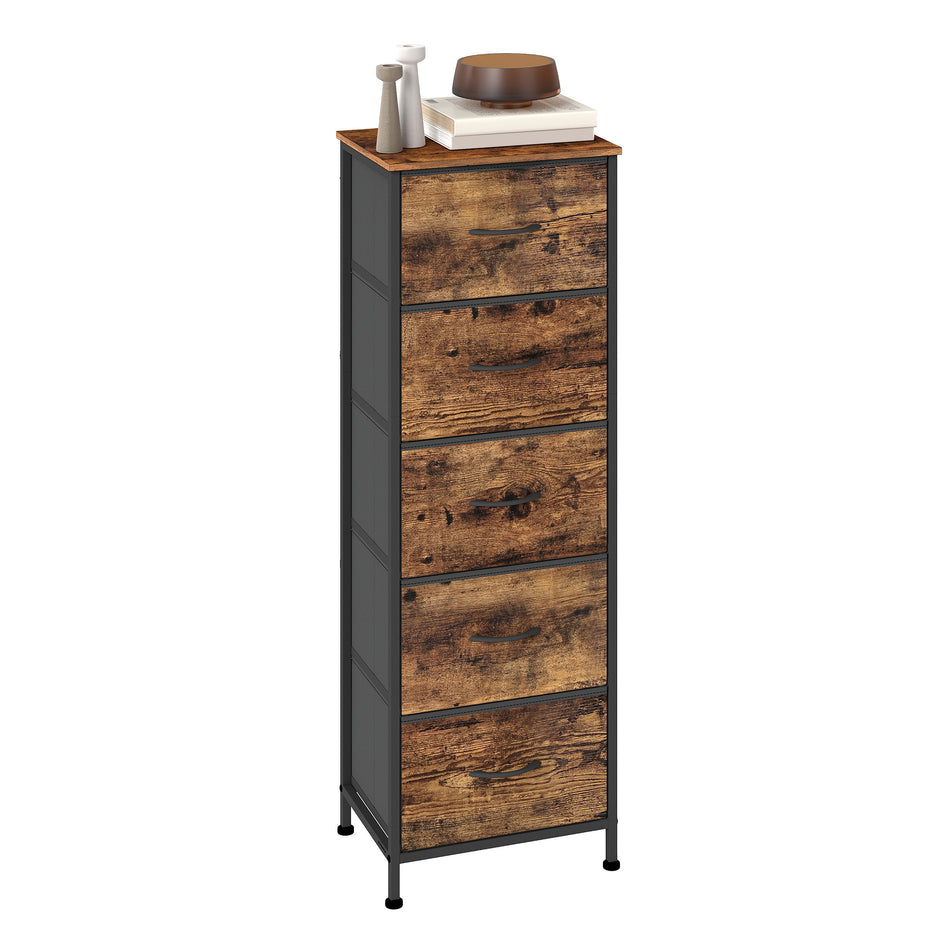 Commode - 5 Stoffen Lades - Smal - Industrieel Design - Vintage Bruin-Zwart
