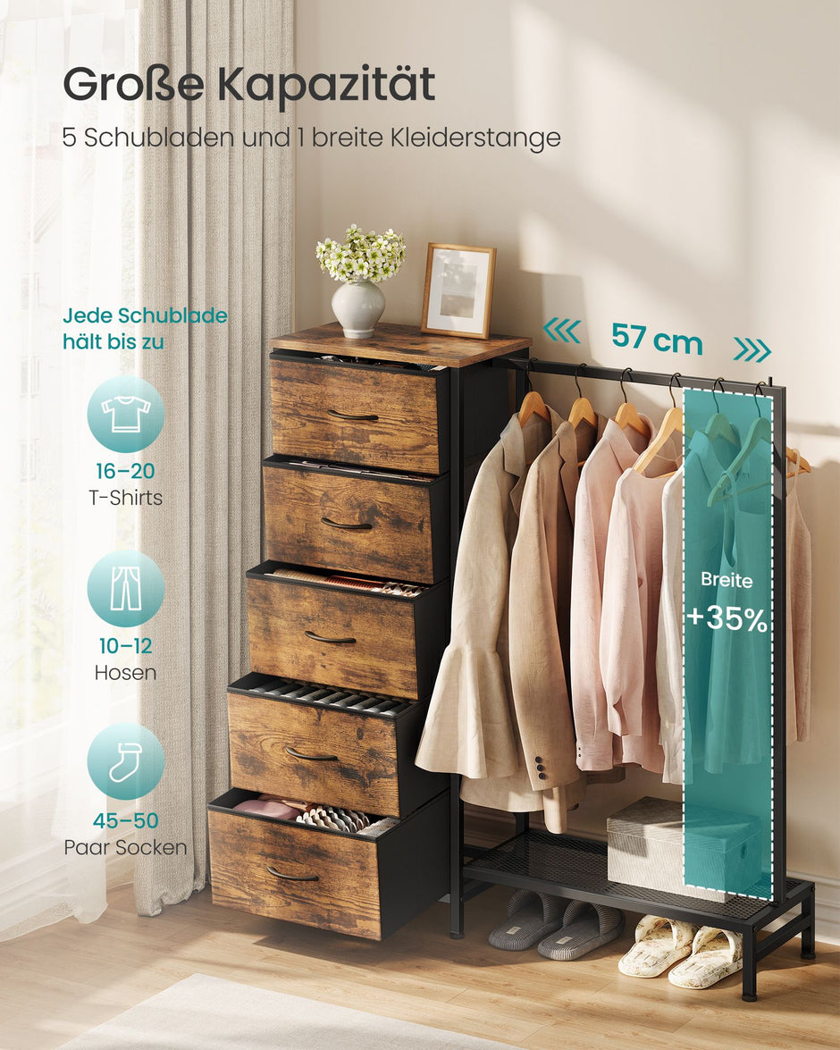 Ladekast - Met Stoffen Schuifladen en Metalen Frame - Rustiek bruin - 96,2 x 30 x 117,7 cm