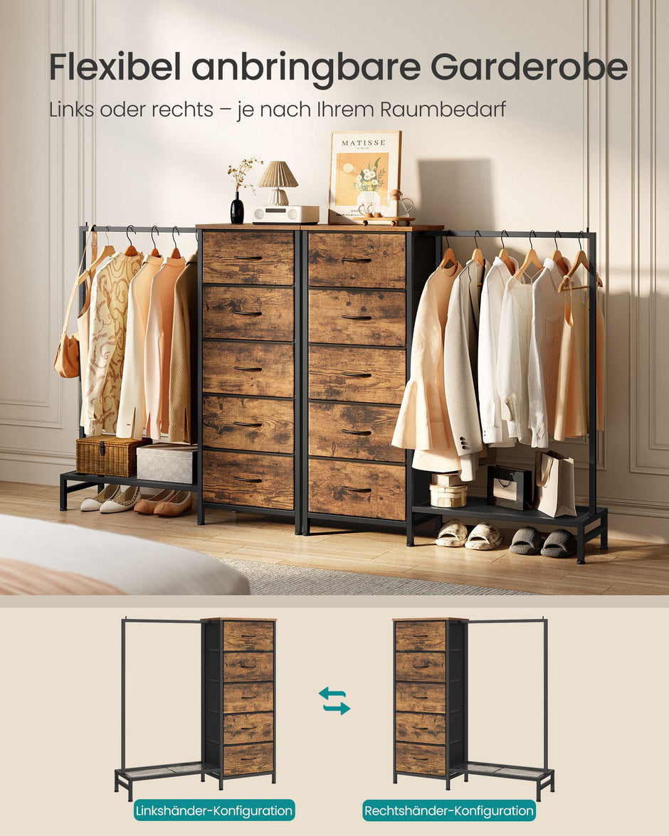 Ladekast - Met Stoffen Schuifladen en Metalen Frame - Rustiek bruin - 96,2 x 30 x 117,7 cm
